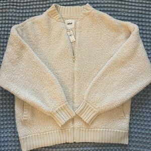 Aerie Cozy Chenille Cream Zip-Up Sweater Jacket